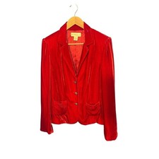 Vintage Parisian Signatures Red Velvet Blazer With Embellished Buttons  Ruched