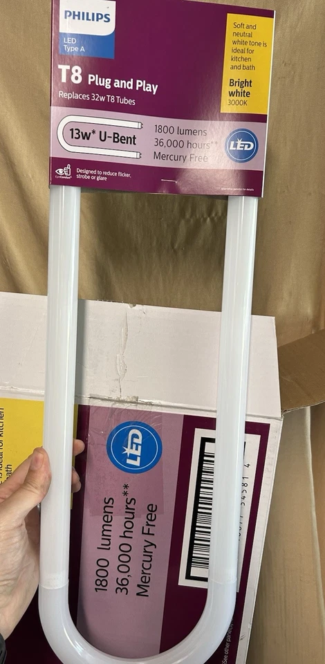 10 Ct case :  PHILIPS U-BENT  ; 13w ; 1800 lumens T8 Plug and Play Bulbs - Image 3 of 4