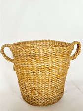 Handwoven Wicker Basket w/ Handles Natural Woven Storage Bin 14.5  T 15.5  W