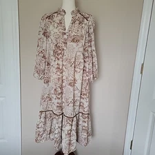 Umgee Midi Tiered Dress Size L Fall Foliage Brown Victorian Cottage Peasant New