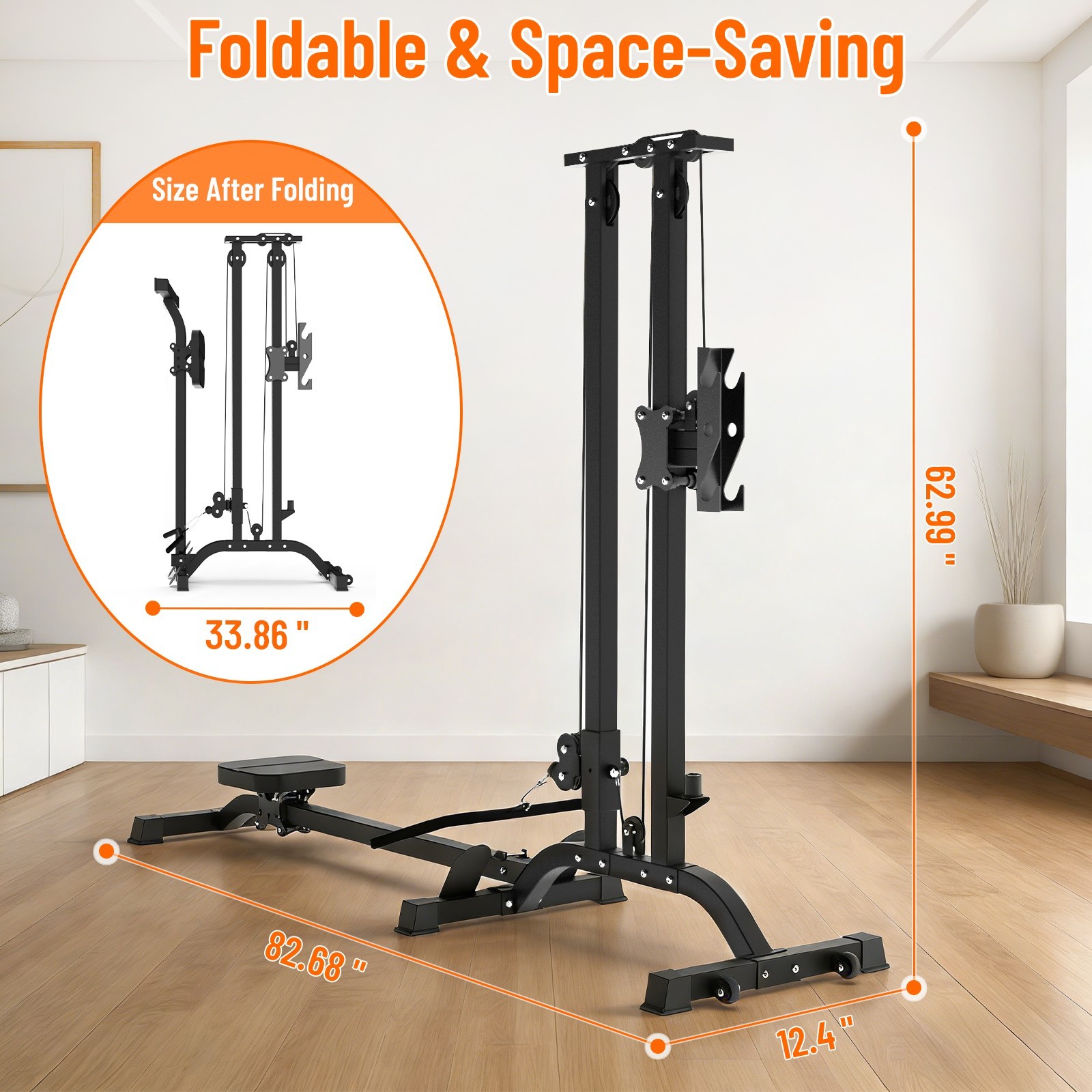 Foldable Lat Pulldown Machine Seated Row 330LBS Home Gym Cable Workout Equipment