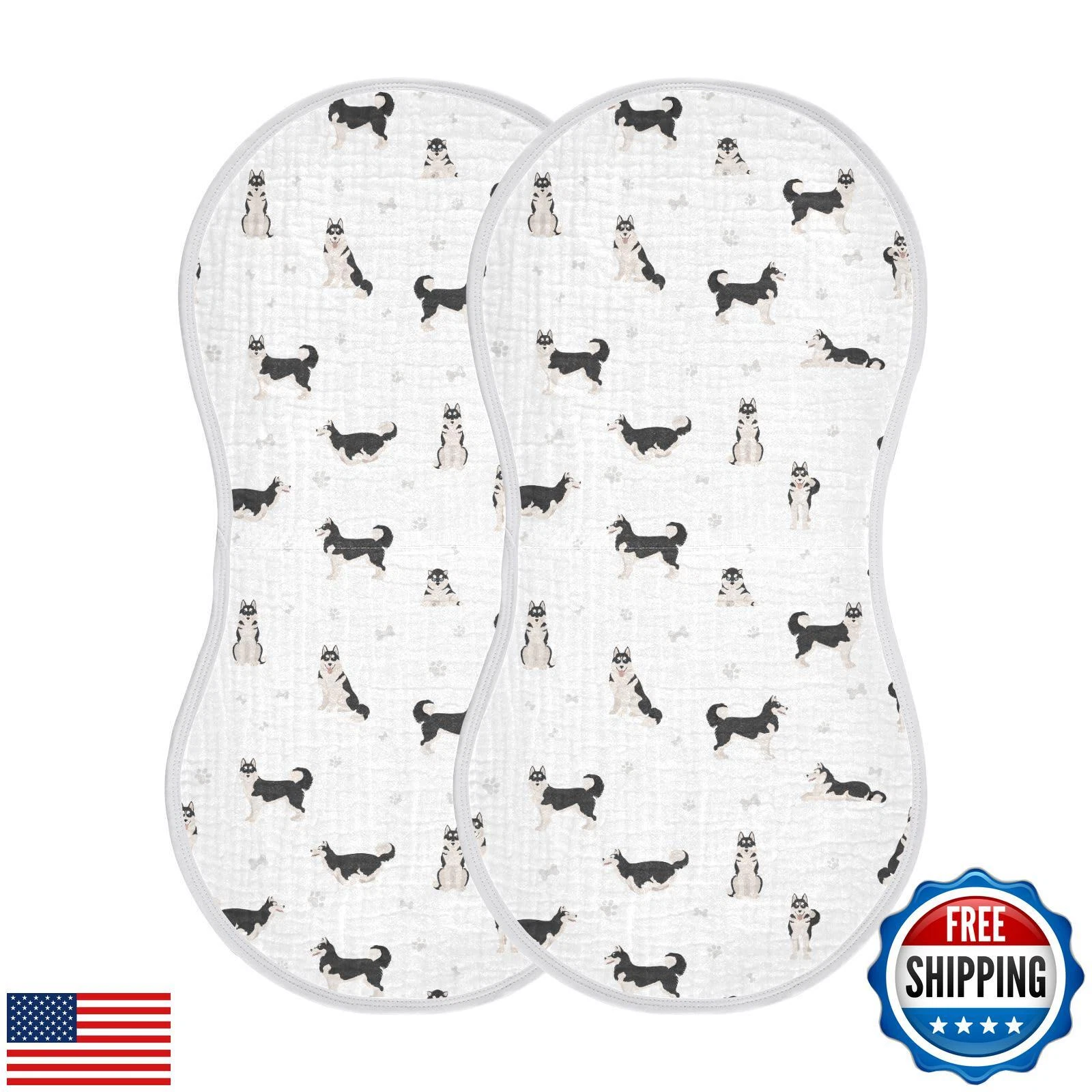 KICPOAY Muslin Baby Burp Cloths, Cute Dogs Siberian Husky Muslin Washcloths B