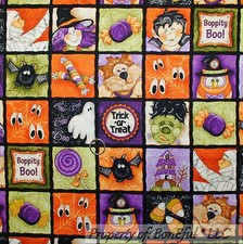 BonEful Fabric FQ Cotton Quilt Black Orange B W Patchwork Block Halloween Square