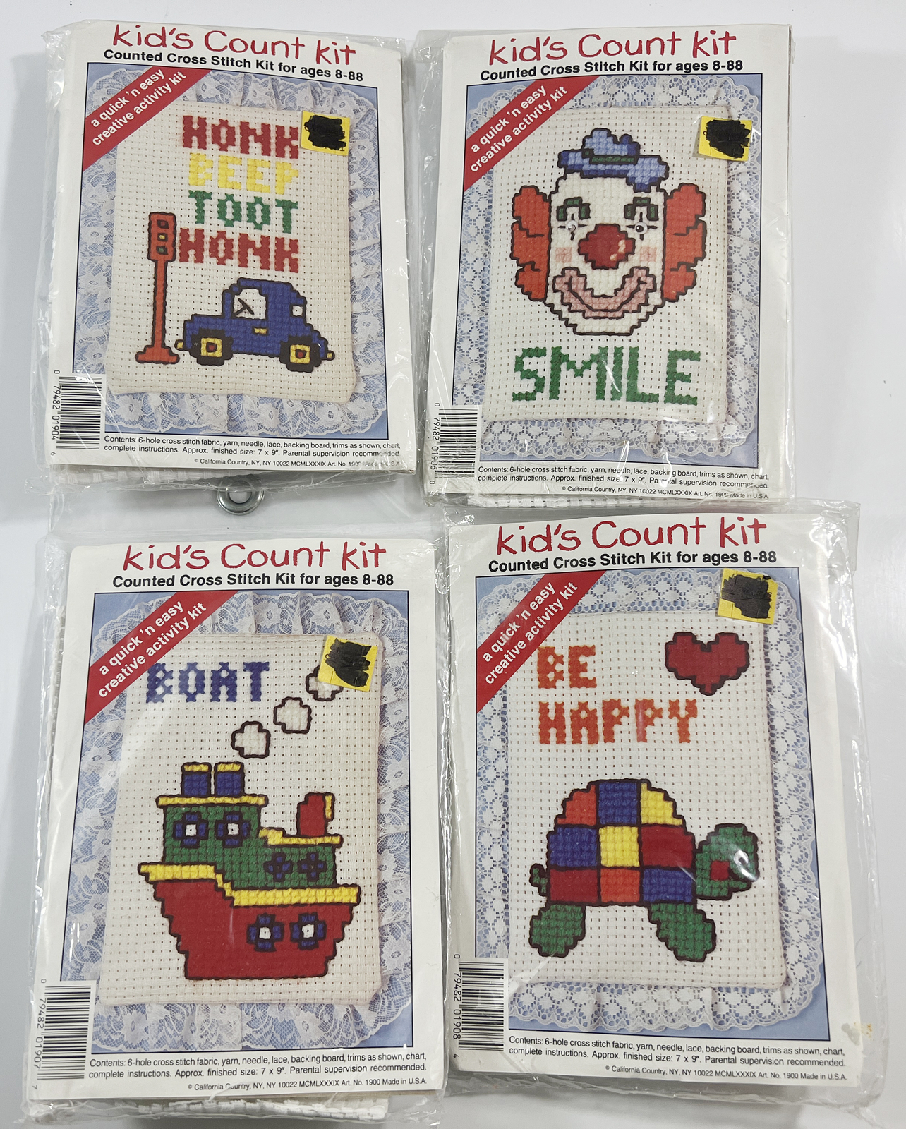 LOT OF 4 Kid's Count Kits Counted Cross Stitch Kits for Ages 8-88