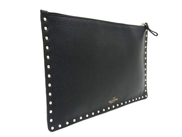 VALENTINO Clutch bag GARAVANI Rockstud Leather Black Logo Ｗ29.5×H19.5×Ｄ0.5