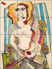 Tile Mural Backsplash Ceramic Cullar Woman Figurative Pop Art Life WC122