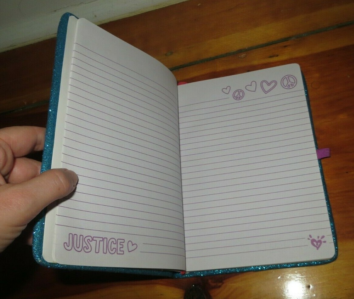 JUSTICE JOURNAL / diary / notebook blue sparkle peace sign INITIAL B
