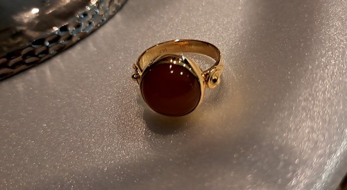 14KT GOLD SCHOKOLADE SEIDIGER MONDSTEIN RING GRÖSSE 8 Mittelalter Stil. - Bild 8 von 9