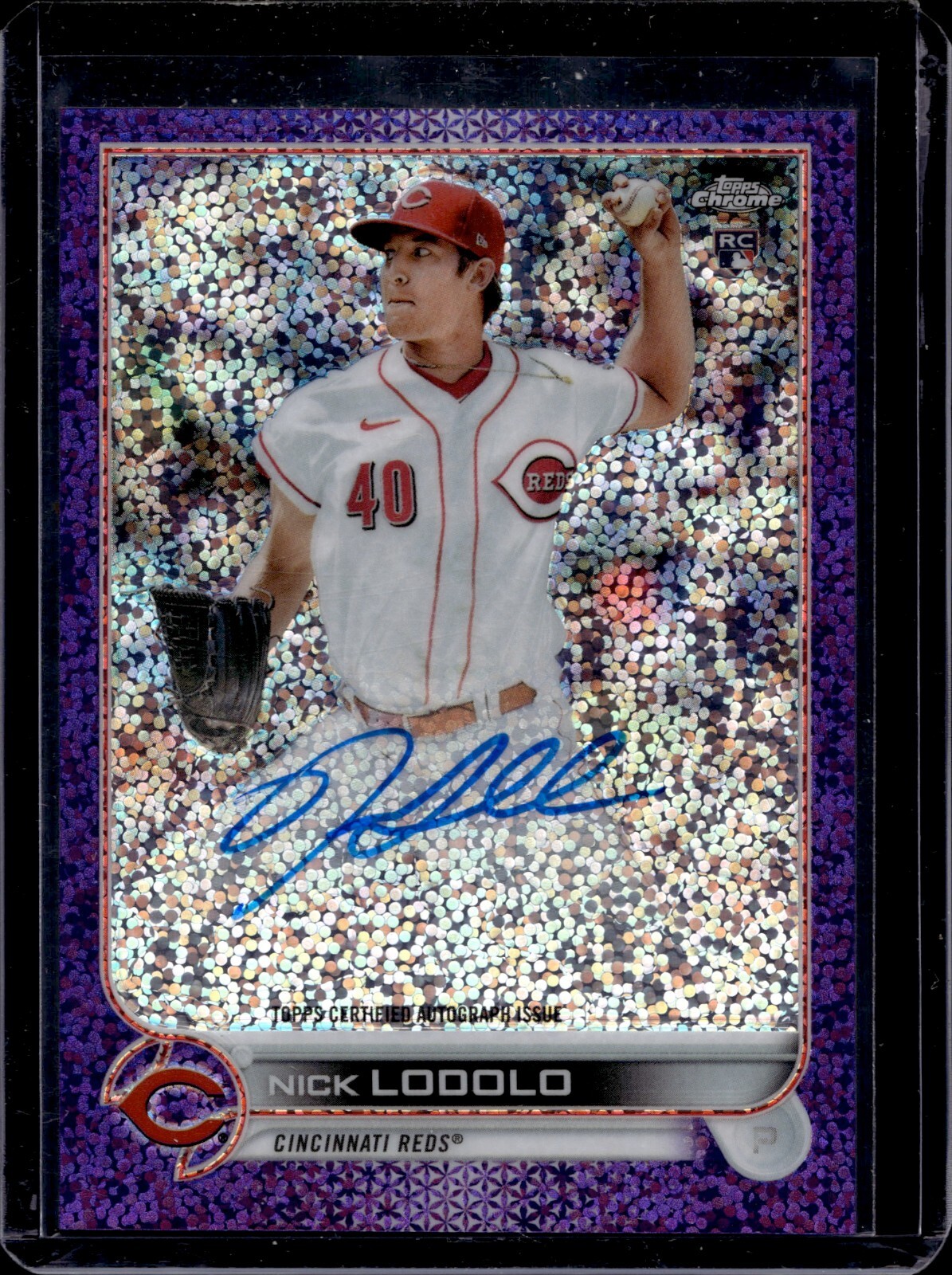 2022 Topps Chrome Rookie Autographs Purple Speckle Nick Lodolo 75/299