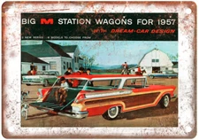 Vintage 1957 Mercury Station Wagons Auto Ad Reproduction Metal Sign A11721