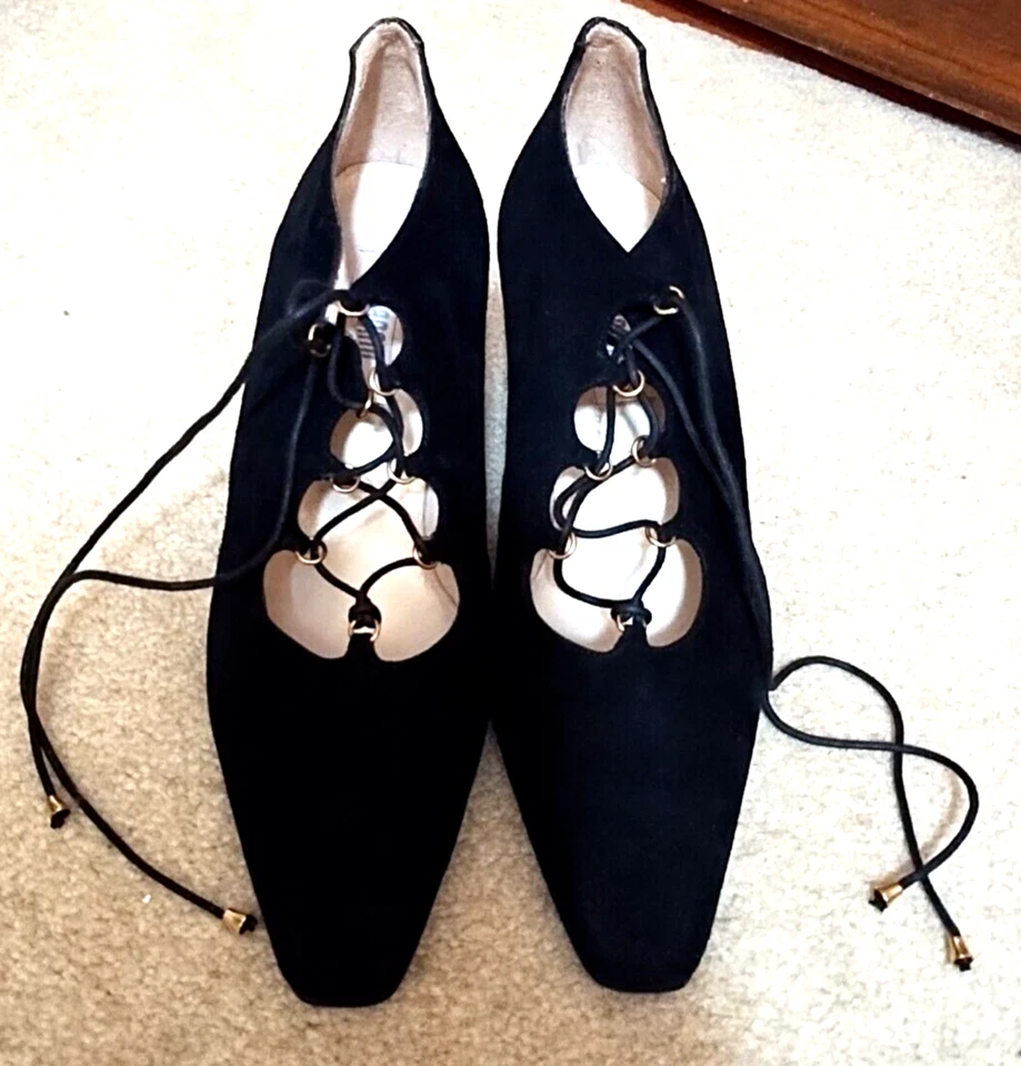 PRECIOSOS Zapatos de salón Paco GIL I. Magnin de gamuza negros talla 9B Foto 3 de 4