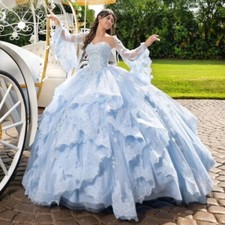 Blue Sweetheart Appliques Quinceanera Dresses Ruffles Ball Gown Tulle Sweet 16