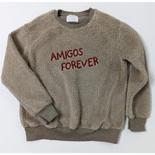 ZARA KIDS FAUX SHEARLING SWEATSHIRT EMBROIDERED WITH AMIGOS FOREVER SIZE 11/12 Y