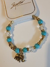 Beaded Stretch Bracelet with Elephant Charm