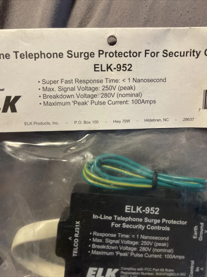 Elk Home Alarm Security In-line Telephone Surge Protector Elk-952 1 nanosecond - Image 3 of 4
