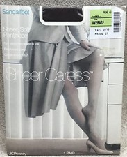 JCPenney Sheer Caress Soft Pantyhose Prune Average Sandalfoot Nude Toe Heel