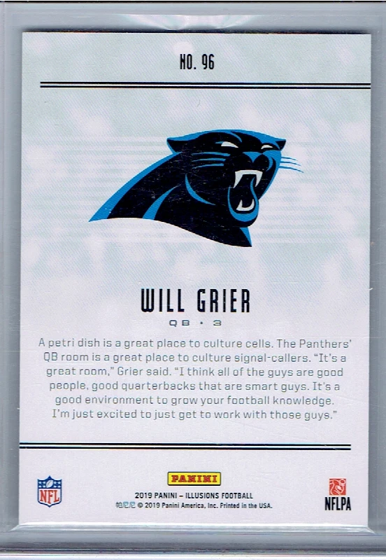 WILL GRIER 2019 Illusions ROOKIE BLACK RC 23/25 Panthers #96 - Image 2 of 2