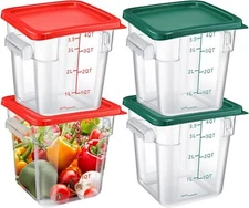 4-Quart Food Storage Container with Lid Set Square Clear Commercial Containers