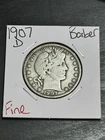1907 D Barber Half Dollar Nice FN Fine Silver Coin (Raw13108)