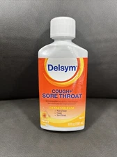 Delsym Cough + Sore Throat Pain & Fever Liquid Honey Flavor 6 fl oz Exp 12/25