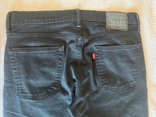 Levi’s 513 Black Denim Jeans Size 32 Raw Hem Slim Straight Levi Pants Trousers - Picture 7 of 14