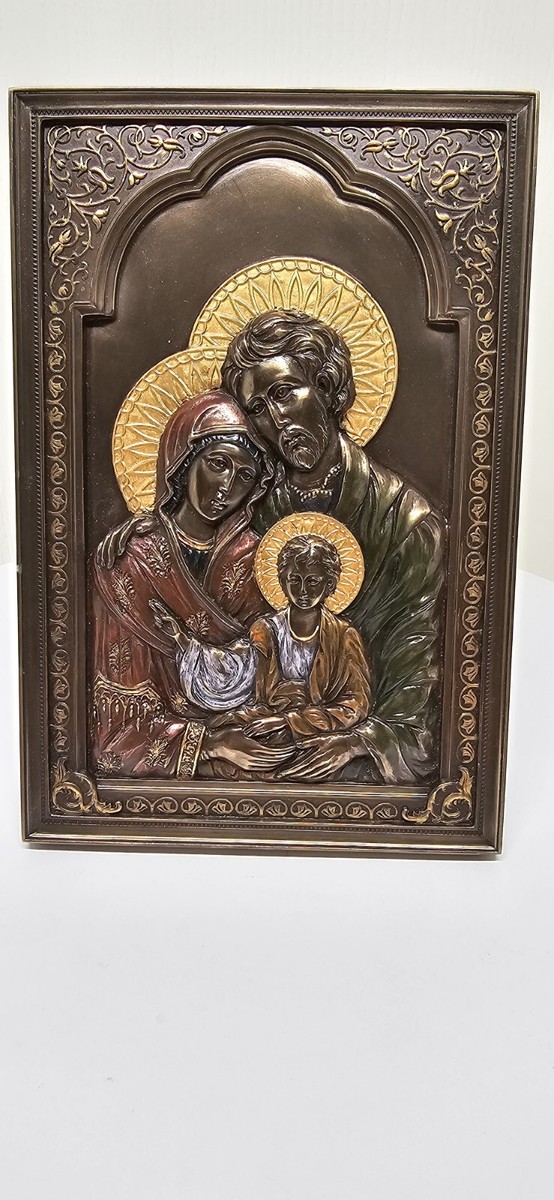 西洋アンティーク宗教画(印刷物　HOLY FAMILY) Holy Family with Grandparents Joachim and Anne - Ornate Gold