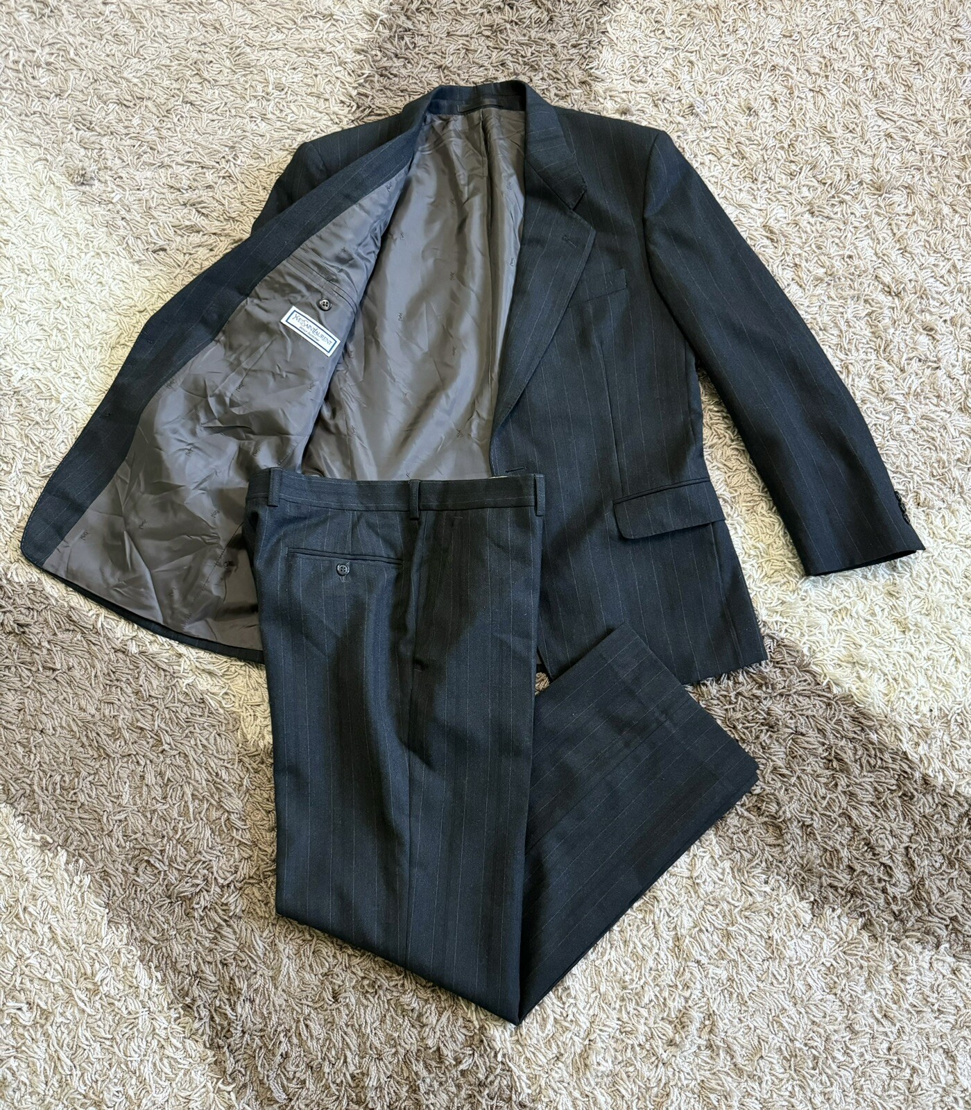 SAINT LAURENT Pantaloni YSL in lana grigia gessata di alta qualità taglia S 50.