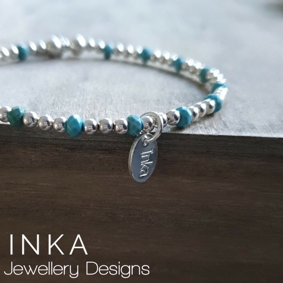 Inka 925 Sterling Silver Beaded Stacking Bracelet – 3D Star & Heart Charms – Gold, 18cm