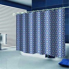 Blue Hexagonal Flowers 3D Shower Curtain Waterproof Fabric Bathroom Decoration