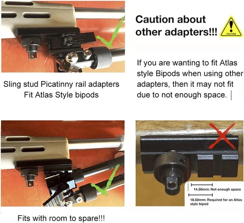 3 Slots Tactical Aluminum Rifle Sling Swivel Stud To Picatinny Rail Bipod Mount - Picture 3 of 22