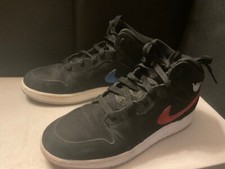 Nike 554725-065 Jordan 1 Mid Black Lace-Up Basketball Shoes Youth US 5.5