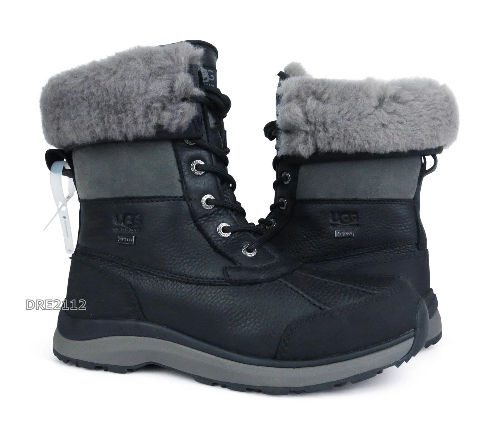 UGG Adirondack III stivali neri in pelle pelliccia taglia 8 *NUOVI 