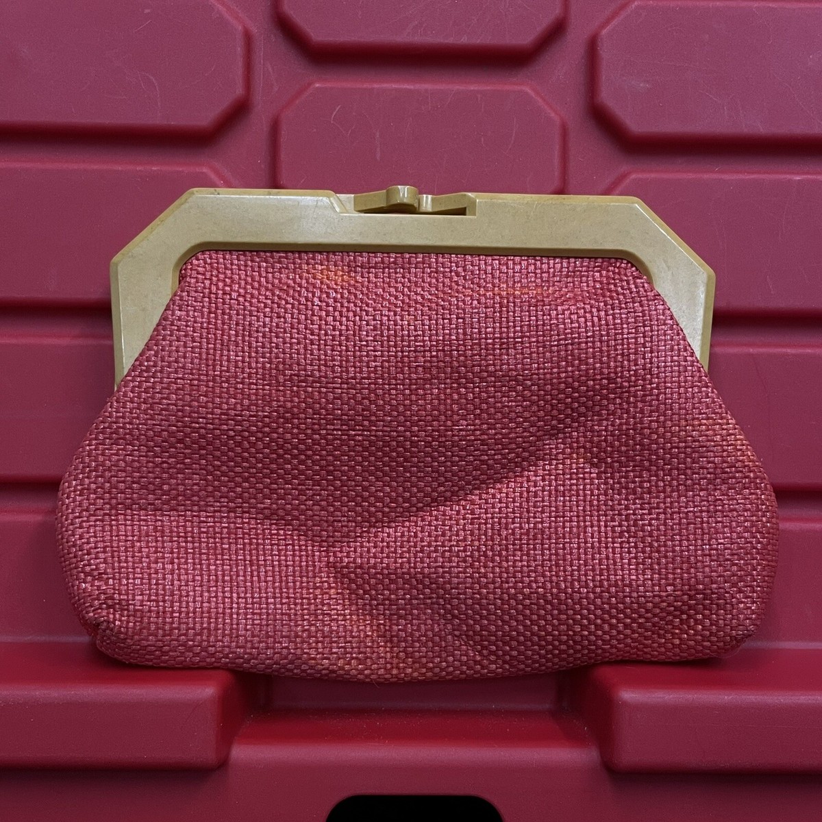 MCI Fine Handbags Straw Clutch Womens Small Red Olive Green Linen Lined  Vintage - Main Image