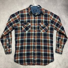 Vintage Sears Mens Plaid Flannel Shirt size Medium 15 - 15 1/2 Tall Blue Red