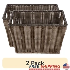 2 Pack Large Poly Rattan Storage Basket Waterproof Tapered Design W/ Handles New