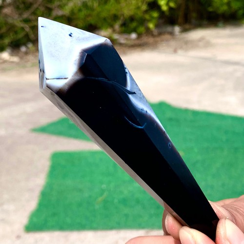 139G Natural Black striped agate Magic Wand Pointed Stele Point Treatment - 第 12/22 張圖片
