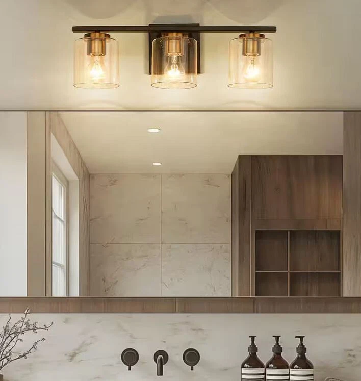 Светильник для туалетного столика JAZAVA 20 дюймов 3 лампы полированная маслом бронза и золото отделка прозрачные оттенки - Изображение 3 из 3