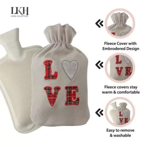 2L Hot Water Bottle with Cover Natural Rubber Fluffy Warmer for Pain Relief - Picture 4 of 8