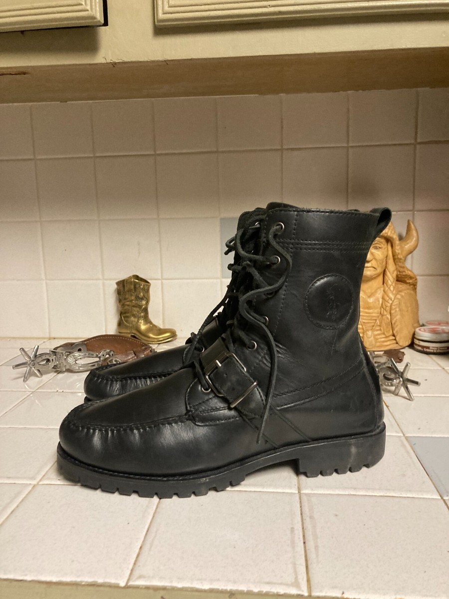 靴 POLO RALPH LAUREN made in USA Polo Ralph Lauren Ranger Black Lace Up Buckle Boots! Size 10