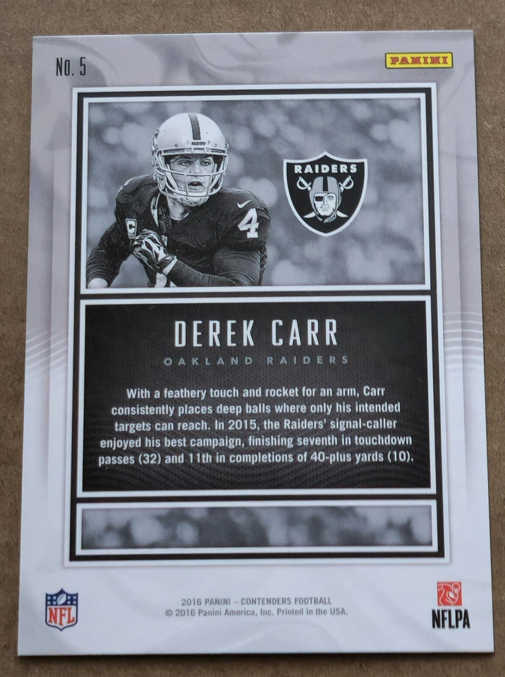 2016 Panini Contenders MVP Derek Carr #5 Oakland Raiders - Image 2 of 2