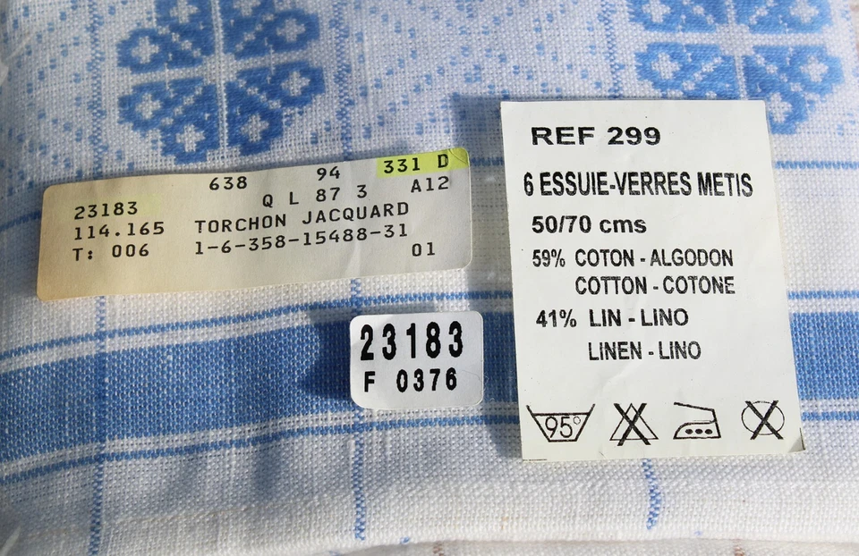 Ensemble de 6 torchons Jacquard Essuie-Verres en Métis / Lin vintages - Photo 2/3