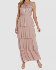 R M Richards Women's Pink Embellished Tiered Evening Dress Size 12