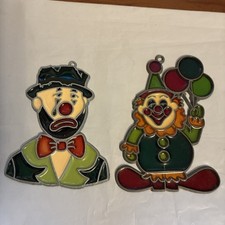 Set of 2 Clown Stained Glass Suncatcher Ornaments