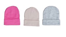 3 Pack Winter Beanie Set - Pink, Beige, Grey