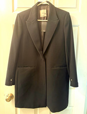 MNG Women  s Black Long Blazer Jacket L Notch Lapel Single-Breasted Lined
