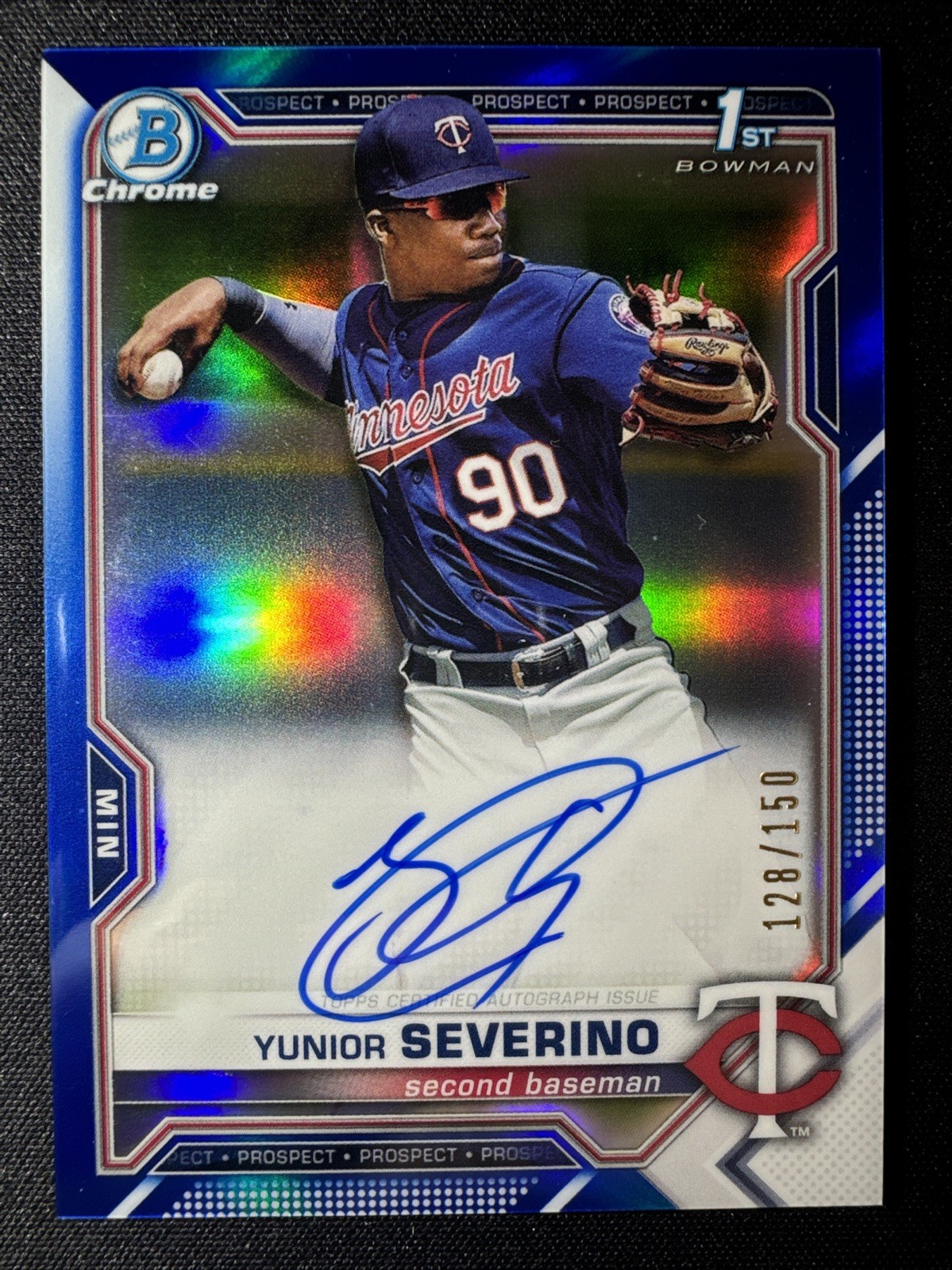 YUNIOR SEVERINO 2021 BOWMAN CHROME PROSPECTS BLUE REFRACTOR AUTO #CPA-YS  /150