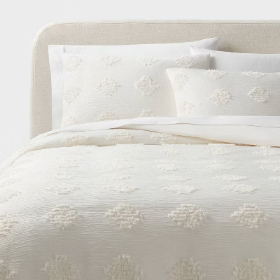 King Tufted Diamond Crinkle Duvet Cover and Sham Set Ivory - Threshold
