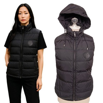 NEW $2,200 GUCCI Woman's Black Nylon Quilted DOWN FILLED Knight LOGO PUFFER VEST