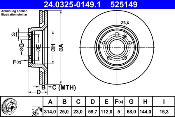 2X Bremsscheibe Powerdisc ATE 24.0325-0149.1 FüR Audi A6 4F2 C6 4F5 Avant TDI-image