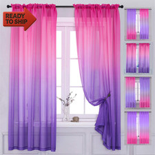 Yancorp 2 Panel Sets Bedroom Curtains 63 Inch Length Sheer Curtain Pink Purple